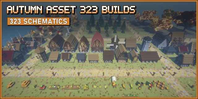 Rows of timber village buildings on a showcase plot