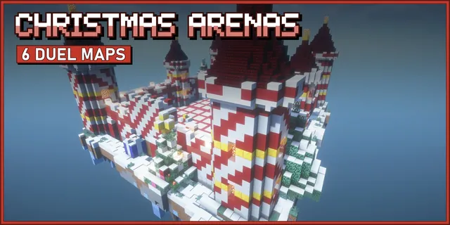 A red and white candy cane castle arena on a floating snow island