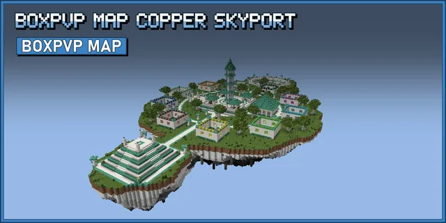 A quartz and copper BoxPvP island with a ring of mining boxes around a glass spire
