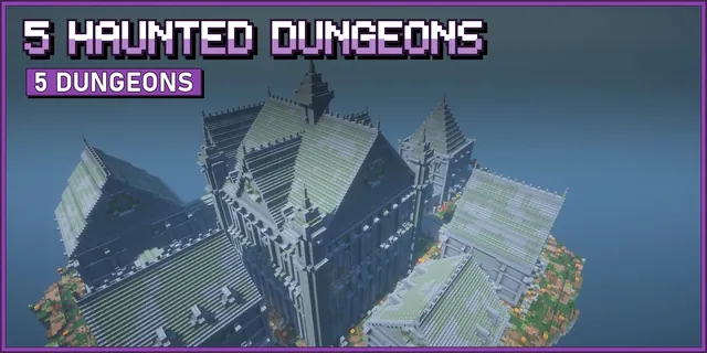 A floating island crypt with a grey stone pyramid roof, towers and walled courtyards, seen from above