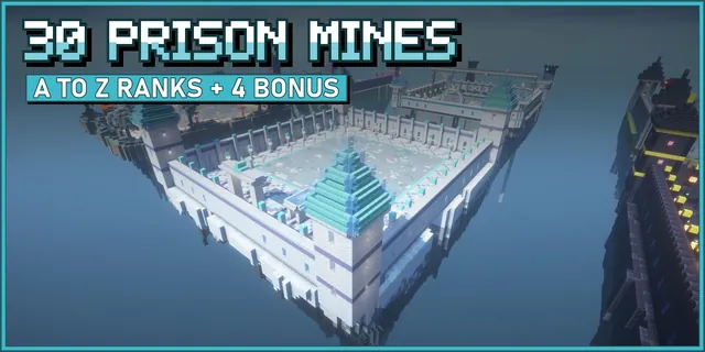 A white and teal castle walled mine pit on a floating island