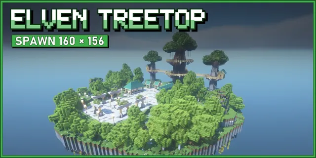A floating forest island with a great tree and tree houses