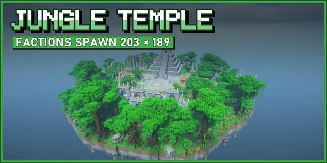 A stepped stone pyramid over a jungle spawn plaza with a sun stone floor, ringed by ruin walls on a floating island