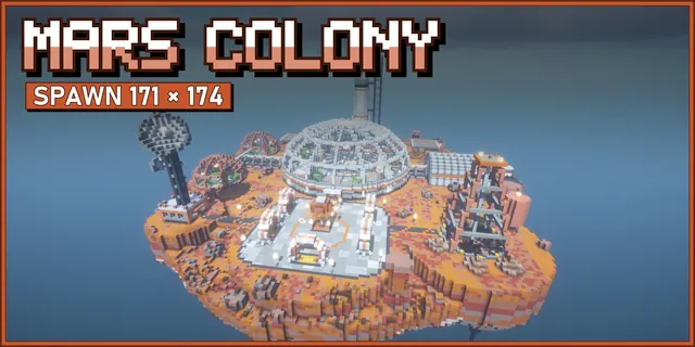 A glass dome colony and a rocket on a floating chunk of red planet