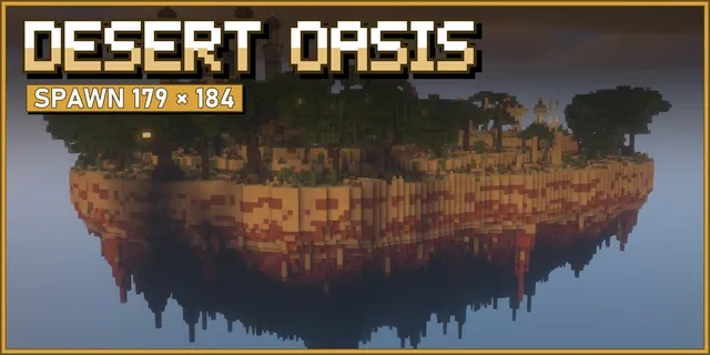 A floating sand island with a domed palace and palms