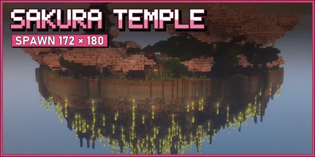 A floating island with a pagoda and cherry trees