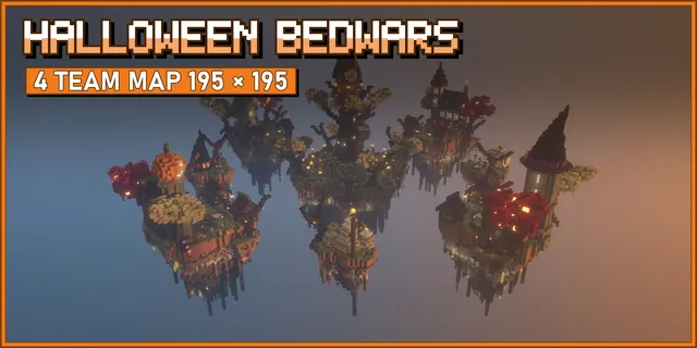 Four Bedwars islands around a haunted tree