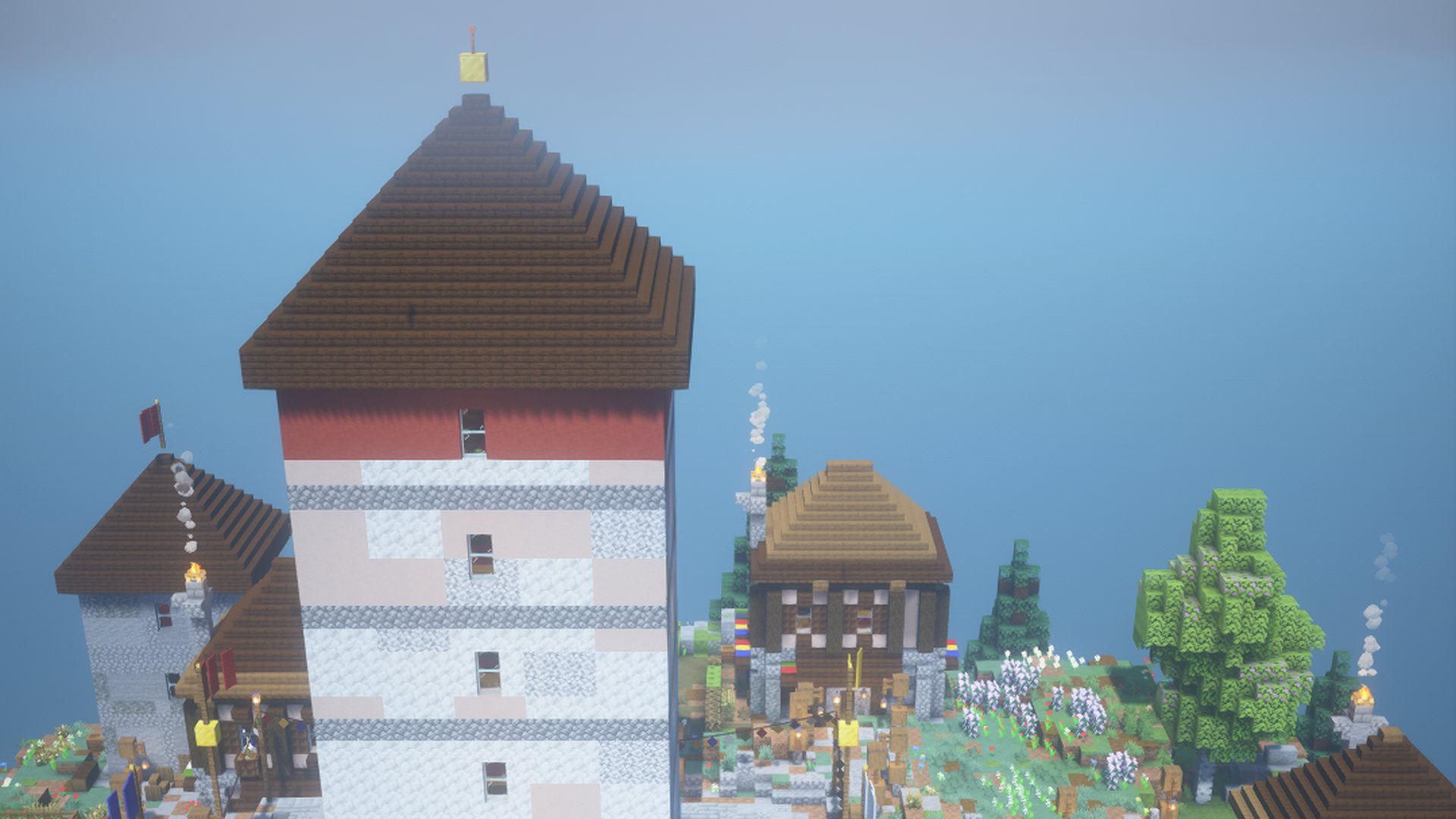 The temple tower and houses on the crag
