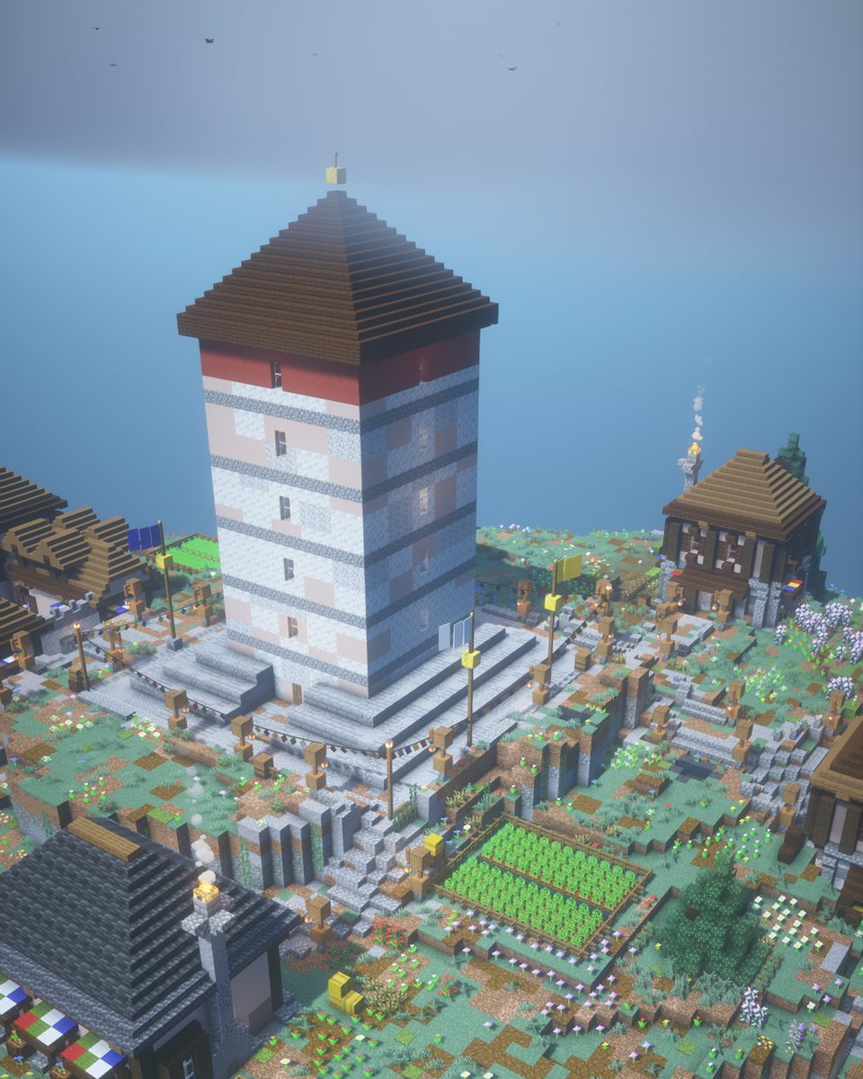 The tower above the terraced fields