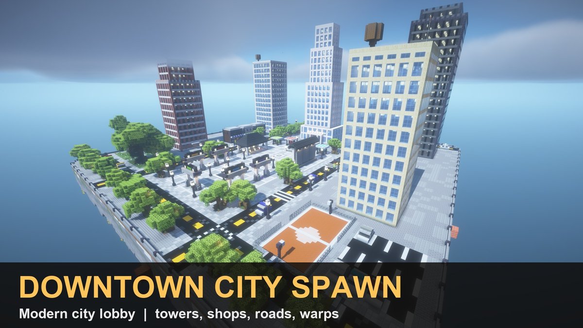 A modern city block with a city hall tower, roads and office towers