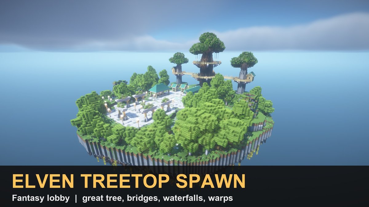 A silver great tree with walkways and tree houses on a floating island