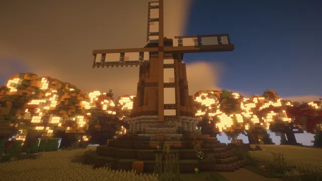 Harvest Farm Island, windmill dusk