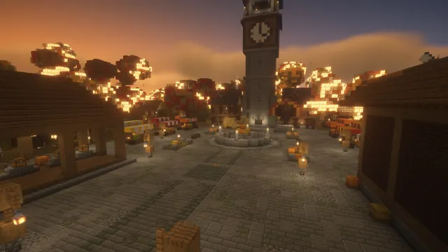 Autumn Harvest Hub, market square dusk