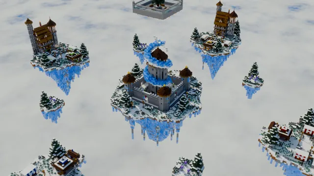 BedWars 64 Maps, 16 Themes, aerial glacier keep