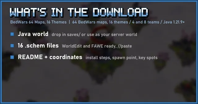 What's in the BedWars 64 Maps, 16 Themes download