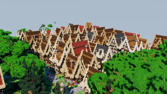 Kingsmoor Medieval Hub, village aerial