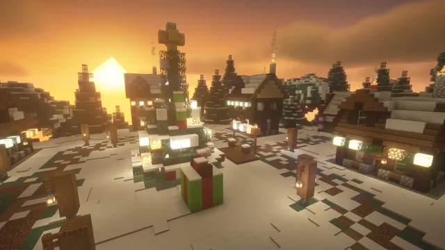 Winter Wonderland Hub, village sunset