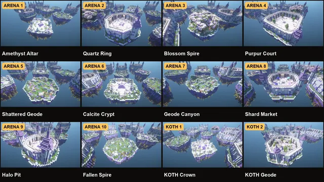 10 Crystal Spire Arenas + 2 KOTH, map key all 12 maps