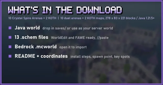 What's in the 10 Crystal Spire Arenas + 2 KOTH download