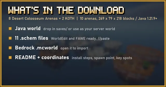 What's in the 8 Desert Colosseum Arenas + 2 KOTH download