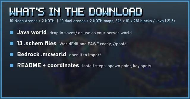 What's in the 10 Neon Arenas + 2 KOTH download