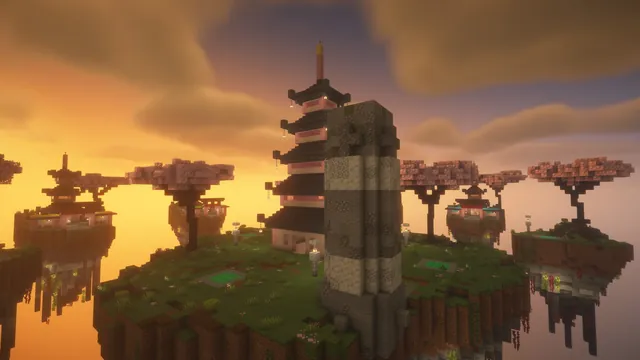 4 Bedwars Maps, sakura pagoda dusk