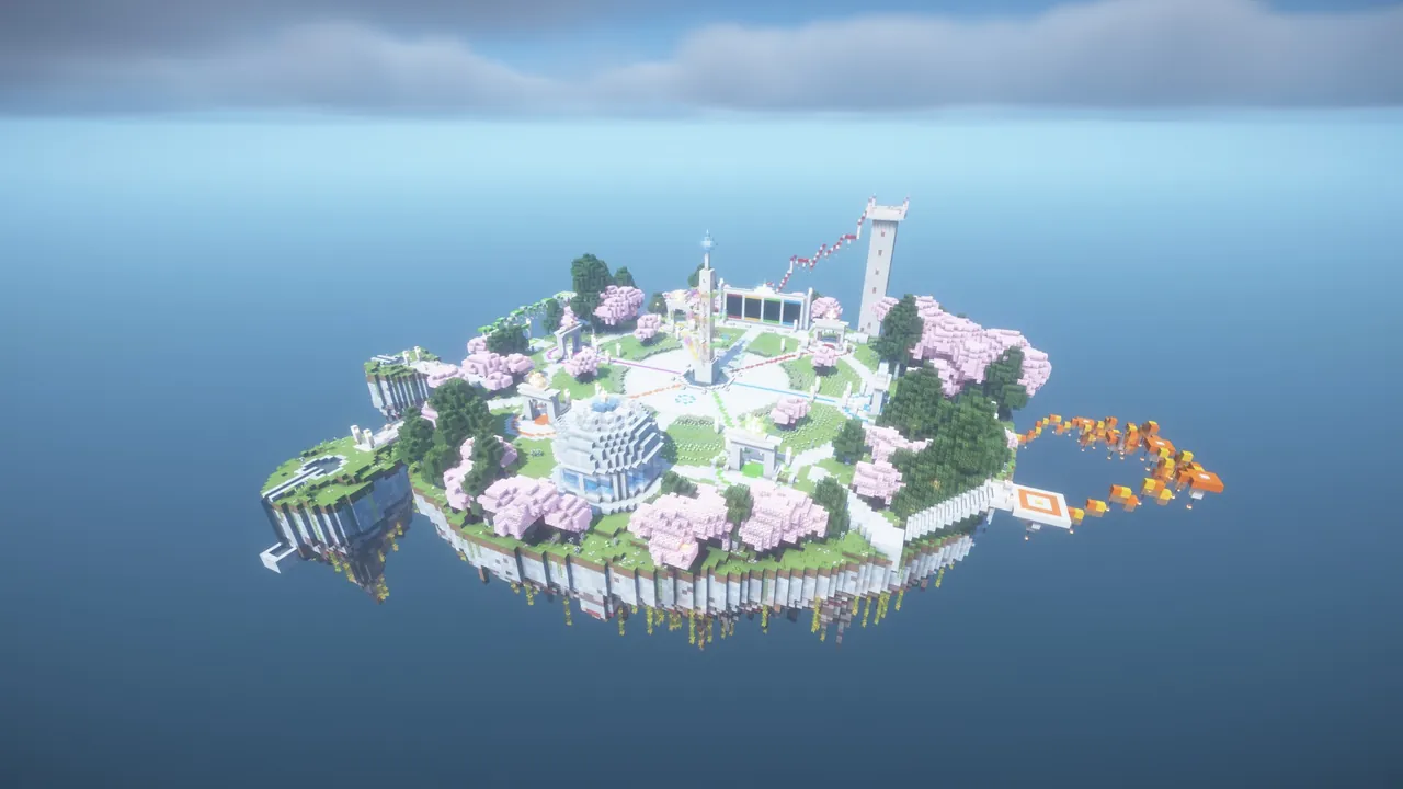 Minigame Lobby with 3 Parkour Courses, aerial sky lobby