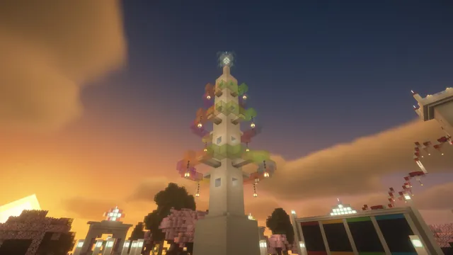 Minigame Lobby with 3 Parkour Courses, spire golden hour