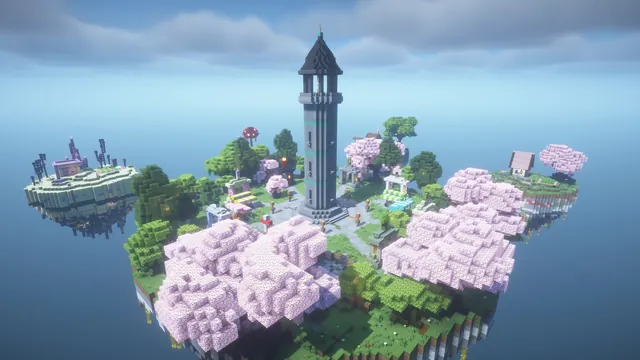 9 Skyblock Islands, spawn hub tower