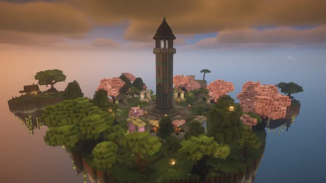 9 Skyblock Islands, hub golden hour
