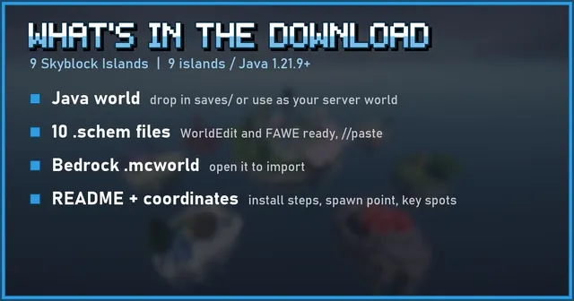 What's in the 9 Skyblock Islands download