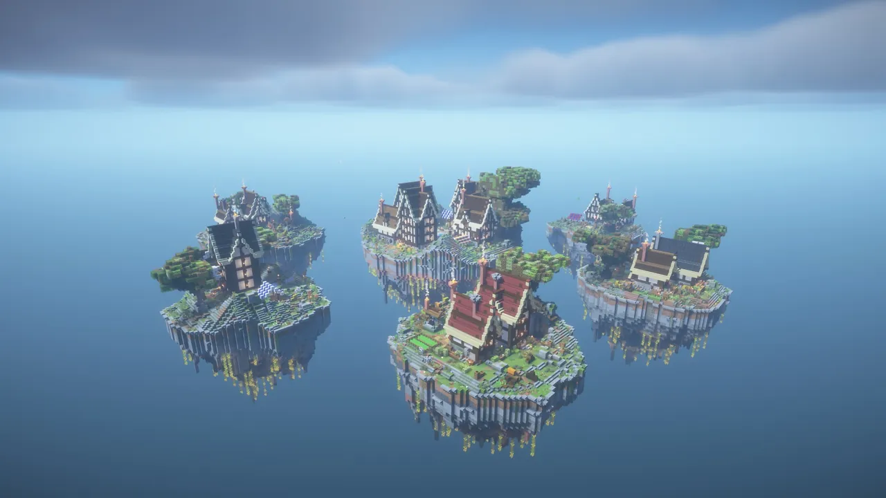 Medieval Skyblock Islands, aerial all islands