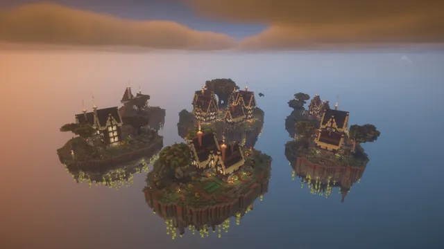 Medieval Skyblock Islands, islands at dusk