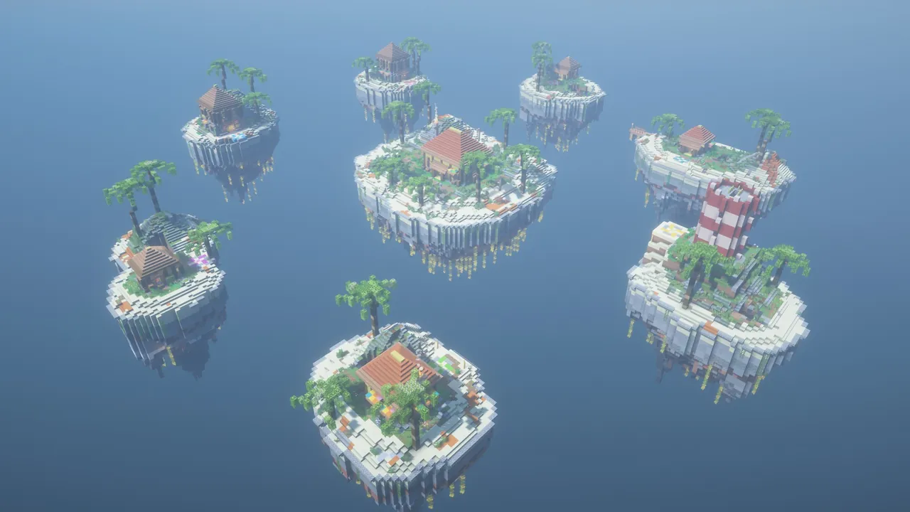 Tropical Skyblock Islands, aerial all islands
