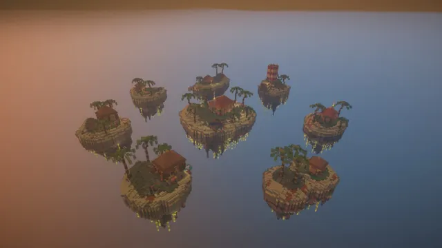 Tropical Skyblock Islands, islands at dusk