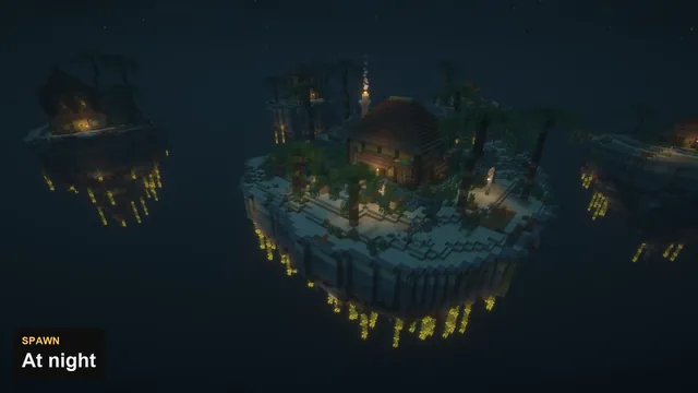 Tropical Skyblock Islands, spawn at night