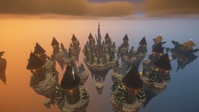 8 Skywars Maps, aerial frost peaks dusk