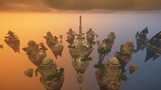 8 Skywars Maps, aerial sun obelisk dusk