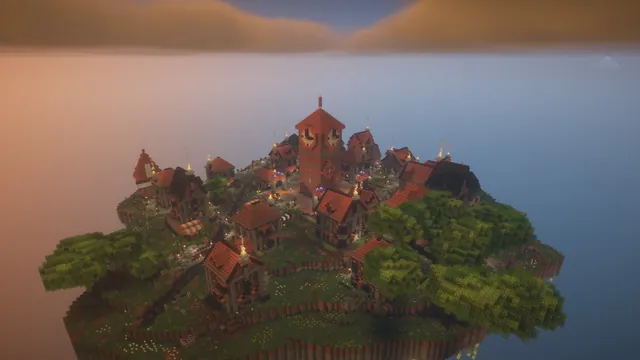 Steampunk Clocktower Spawn, town at dusk