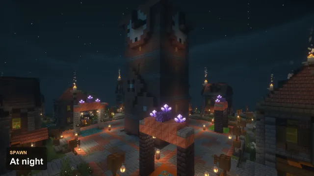 Steampunk Clocktower Spawn, square at night