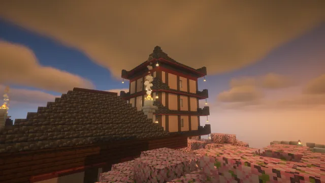 Edo Castle Town Spawn, keep at dusk