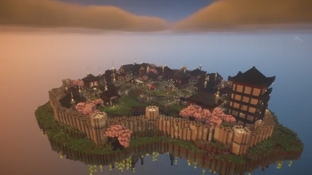 Edo Castle Town Spawn, island at dusk
