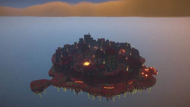 Ashen Citadel Nether Spawn, aerial dusk