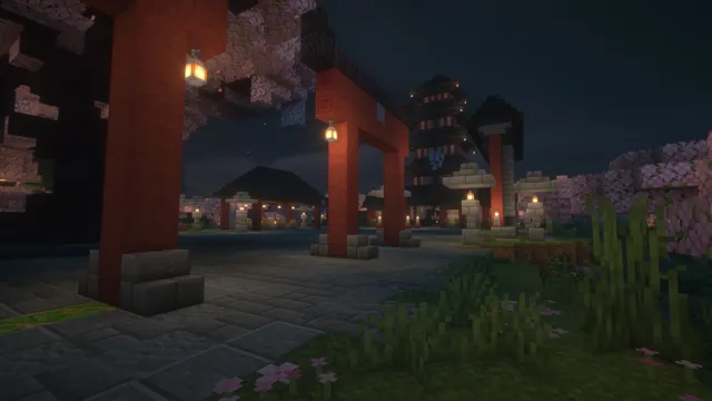 Sakura Temple Spawn, torii lanterns night