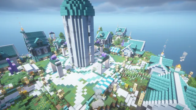 Floating Sky Isles Spawn, crystal spire plaza