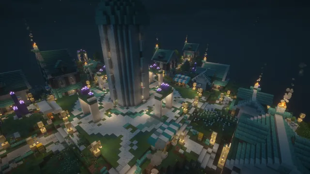Floating Sky Isles Spawn, plaza at night