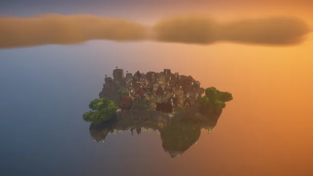 Stonecrown Skyblock Spawn, island dusk