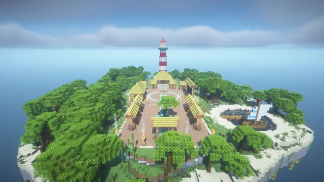 Tropical Harbor Spawn, aerial plaza and dock