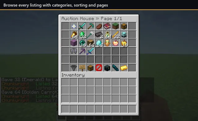 Chunkwright Auction House: Browse every listing with categories, sorting and pages