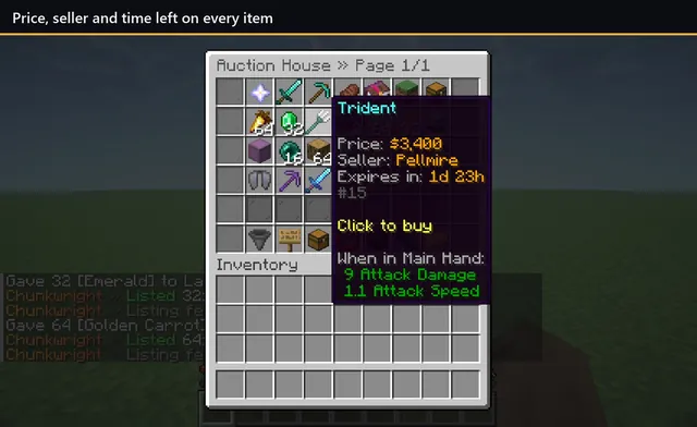 Chunkwright Auction House: Price, seller and time left on every item